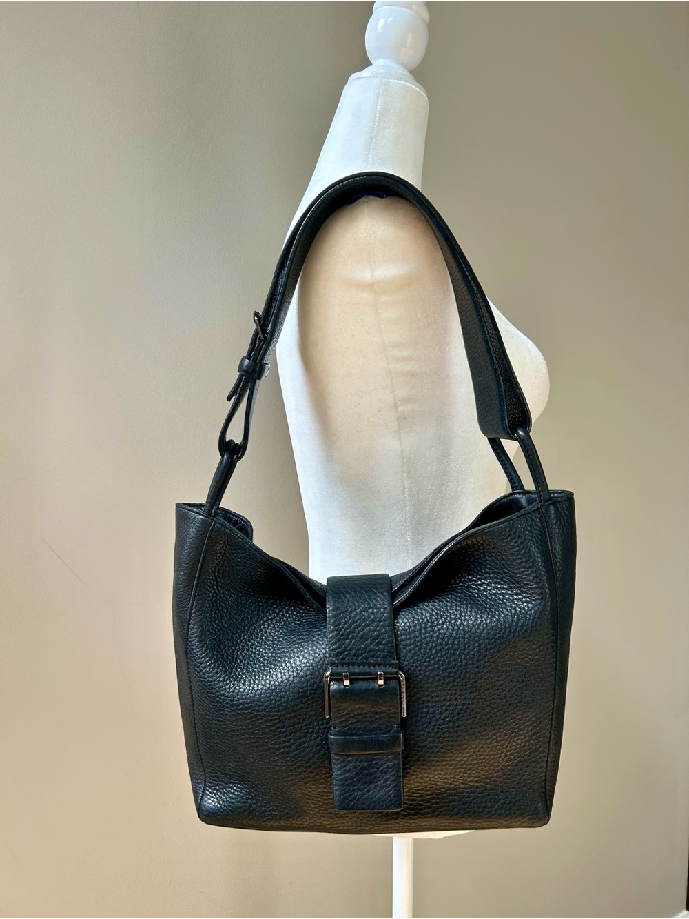 Via Spiga Black Pebbled Leather Slouchy Medium Shoulder Bag